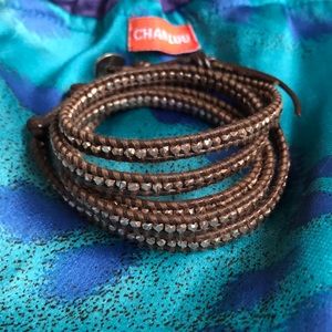 Chan Luu Rose Gold & Brown Leather Wrap Bracelet